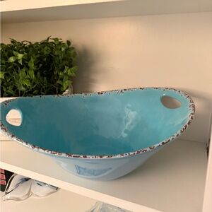 Tommy Bahama turquoise crackle melamine large oval serving bowl with handles